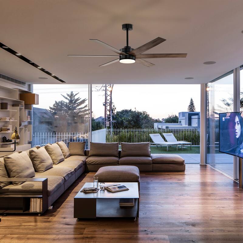 62-in Matte Black 6 Speed Ceiling Fan with LED Light and Remote Control
