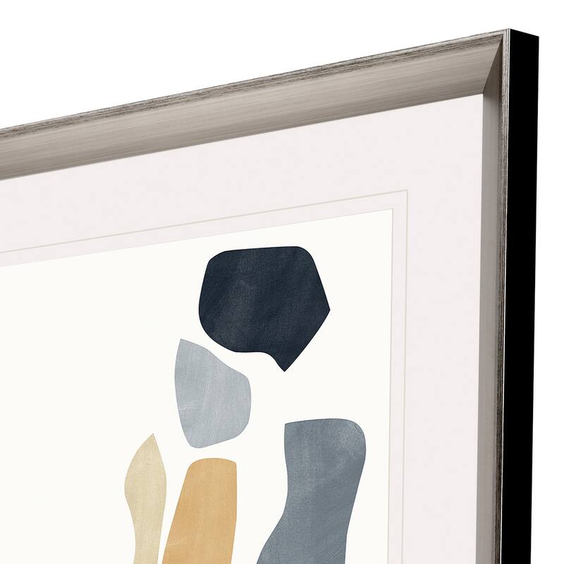 Silhouette Blocks Reflect Framed Art Giclee Under Glass - Blue