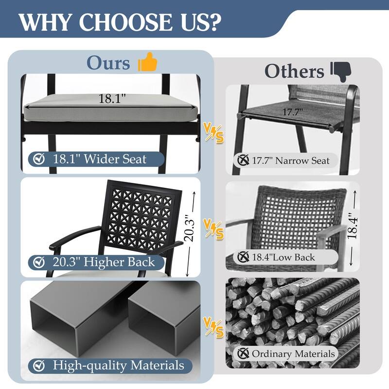 Patio Dining Chairs, Outdoor Metal Chairs with Armrests, Chair Set with Cushions, 2-Piece Set, Suitable for Patios and Gardens