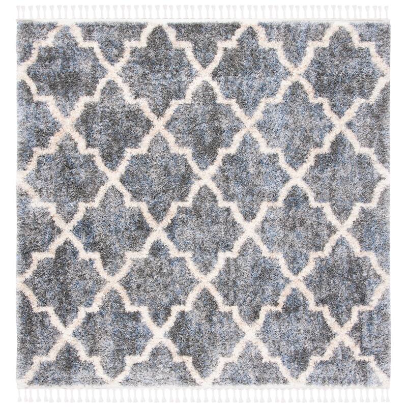 SAFAVIEH Berber Fringe Edelinde Melva Trellis Rug - 6'7" Square - Grey/Cream