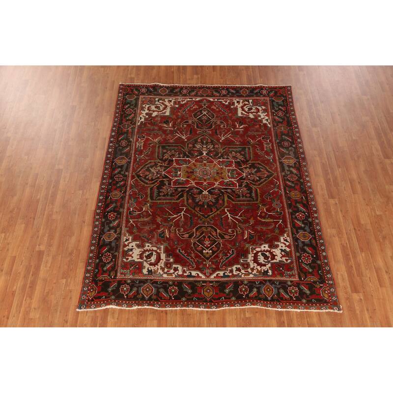 Hand Knotted Oriental 100% Wool Carpet Traditional Floral Red Heriz Area Rug - 9' 7'' X 7' 2''