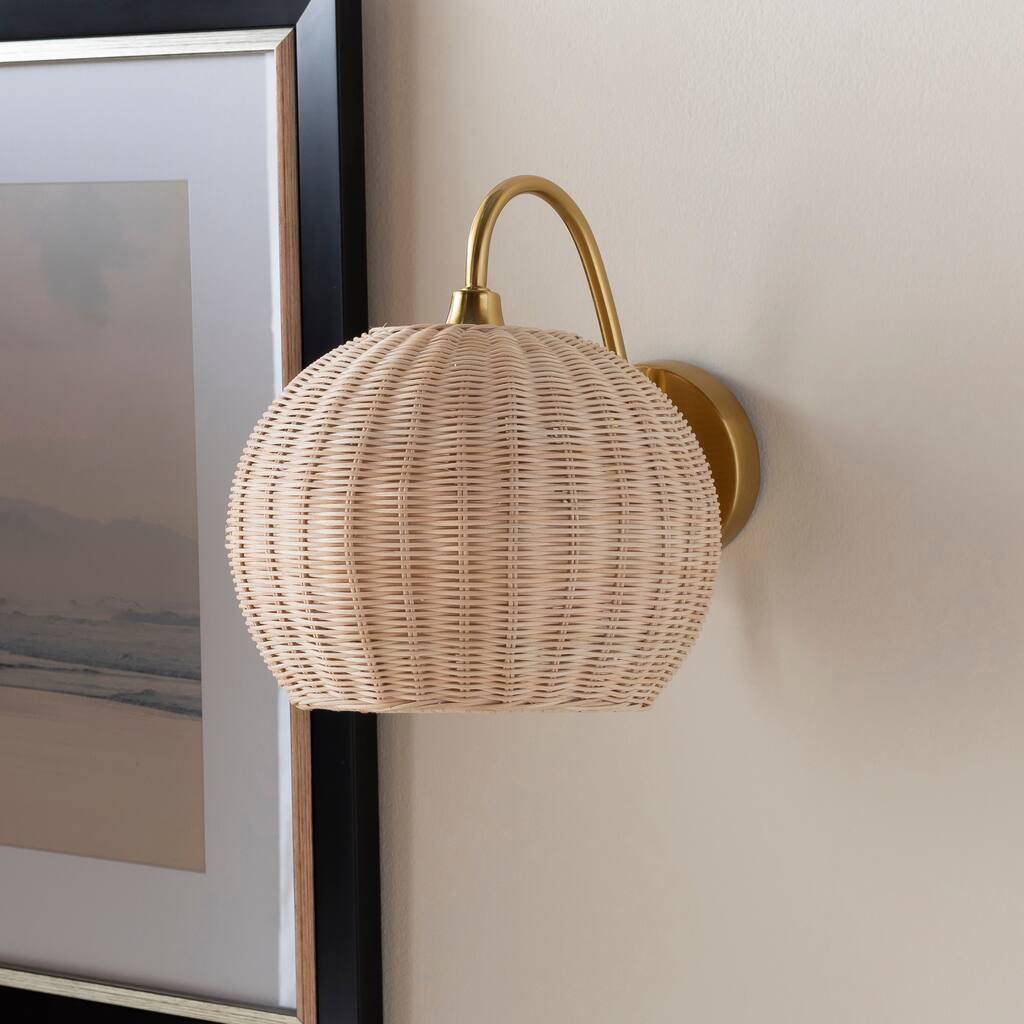 Livabliss Meena Modern Rattan Wall Sconce - 11.5"H x 10"W x 14"D