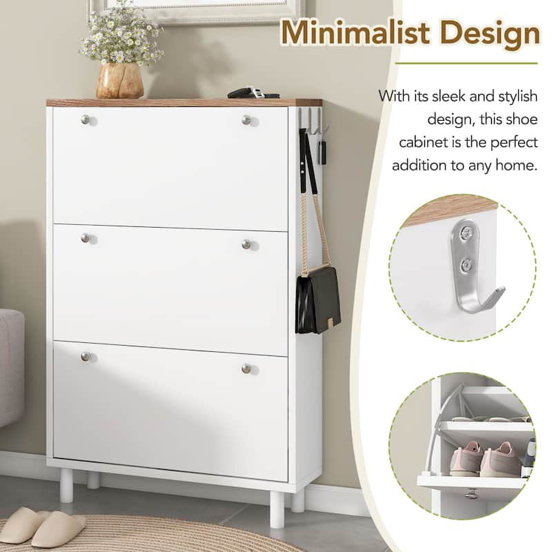 Narrow Design Shoe Cabinet With 3 Flip Drawers