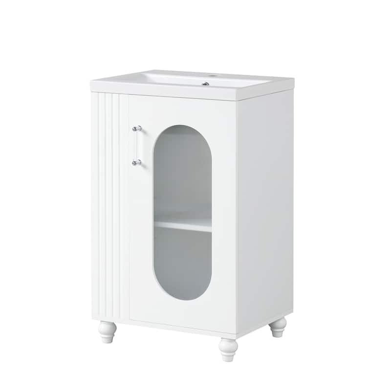 20" Bathroom Vanity with Sink, Bathroom Vanity Cabinet with Two-tier Shelf - White