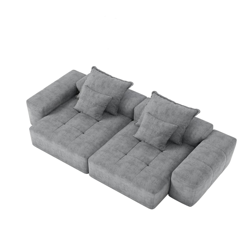 113.39" Chenille 4-Seater Modular Sofa, Sparkling Tufted and Non-Slip Base