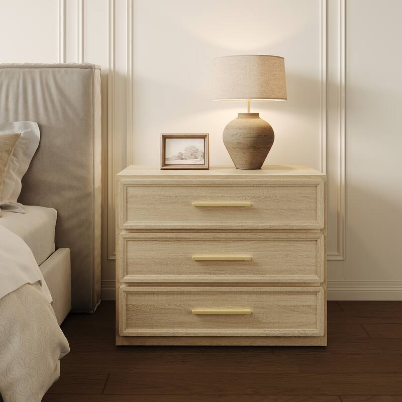 Gold-Accent 3-Drawer Nightstand: Multi-Use for Bedrooms, Guest Rooms & Dressers