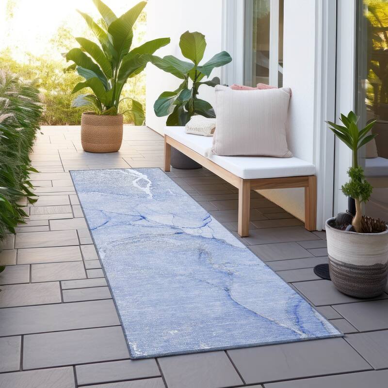 Dava Contemporary Abstract Weather Resistant Blended Style Outdoor Rug