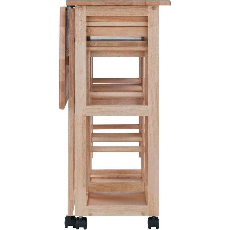Drop Leaf Table with Stools - Kitchen Cart on Wheels - Modern Dining Table Set - Compact Bistro Table