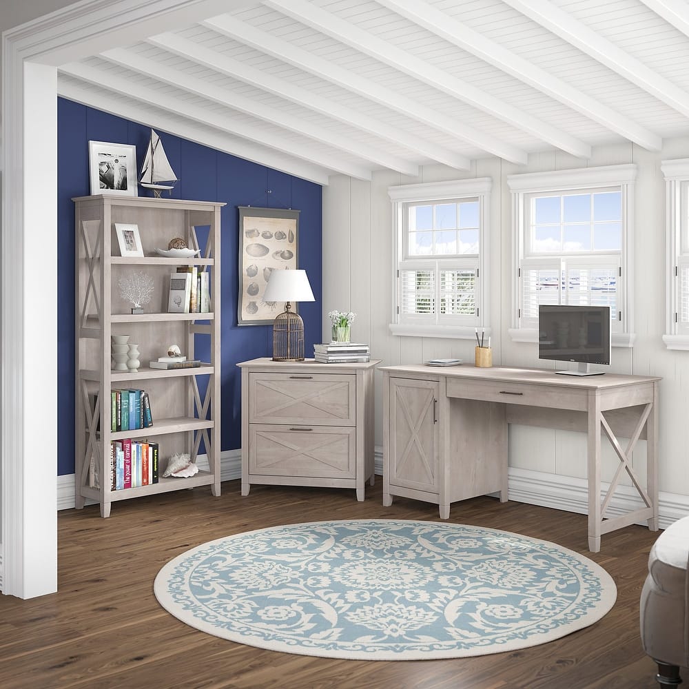 Key West 54W Computer Desk with Cabinet and Bookcase by Bush Furniture
