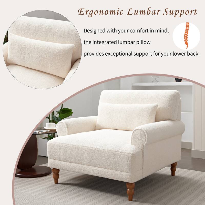 Roomfitters Oversized Accent Chair with Circular Armrests, Upholstered Lounge Chair with Lumbar Pillow and Vintage Legs