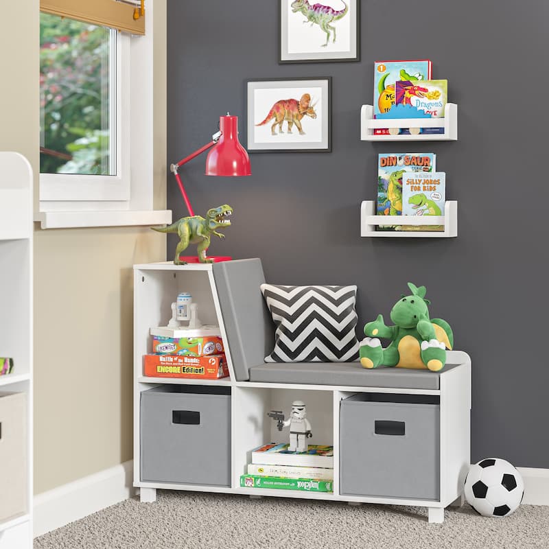 RiverRidge Home Book Nook White MDF Multi-Cubby Storage Bench Including 10 inch Bookshelves Set of 2