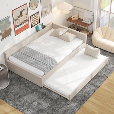 Upholstered Platform Bed with USB and Trundle