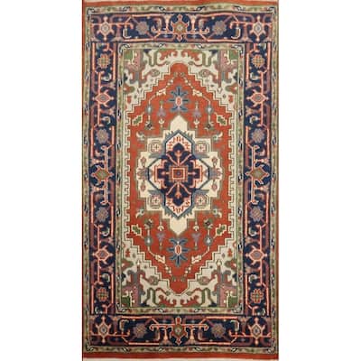 Hand Knotted Oriental 100% Wool Carpet Traditional Medallion Oranges & Rust Heriz (serapi) Area Rug - 5' 2'' X 2' 10''