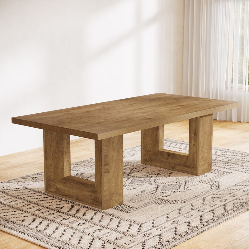 63-Inch Dining Table for 6-8, Brown Rectangular Kitchen Table with Strong Geometric Frame