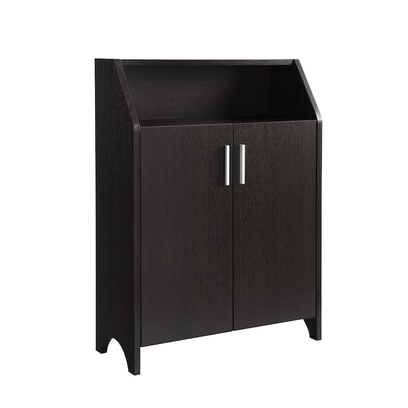 Shoe Storage Rack Cabinet with Two Doors, 4 Shelves, Open Shelf and Aluminum Bar Handles for Entryway Efficient Organization