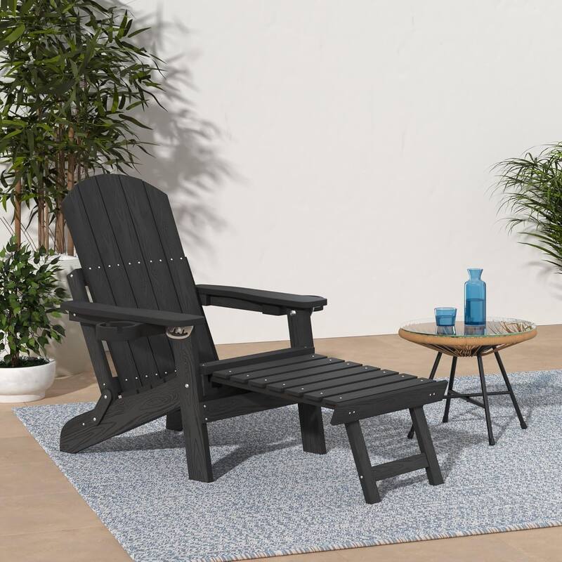 WINSOON Set of 2 HIPS Folding Adirondack Chair with Adjustable Backrest and Retractable Ottoman