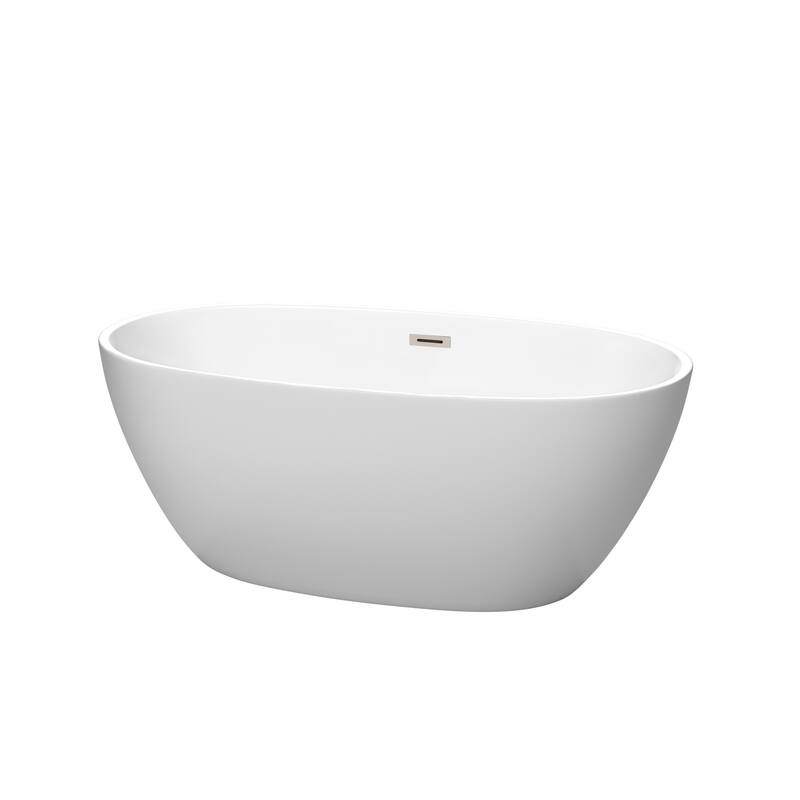 Wyndham Collection Juno 59-Inch Matte White Freestanding Bathtub - Matte White, Brushed Nickel Trim