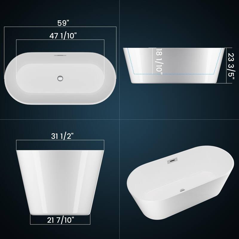 59/67" Acrylic Freestanding Bathtub Contemporary Soaking