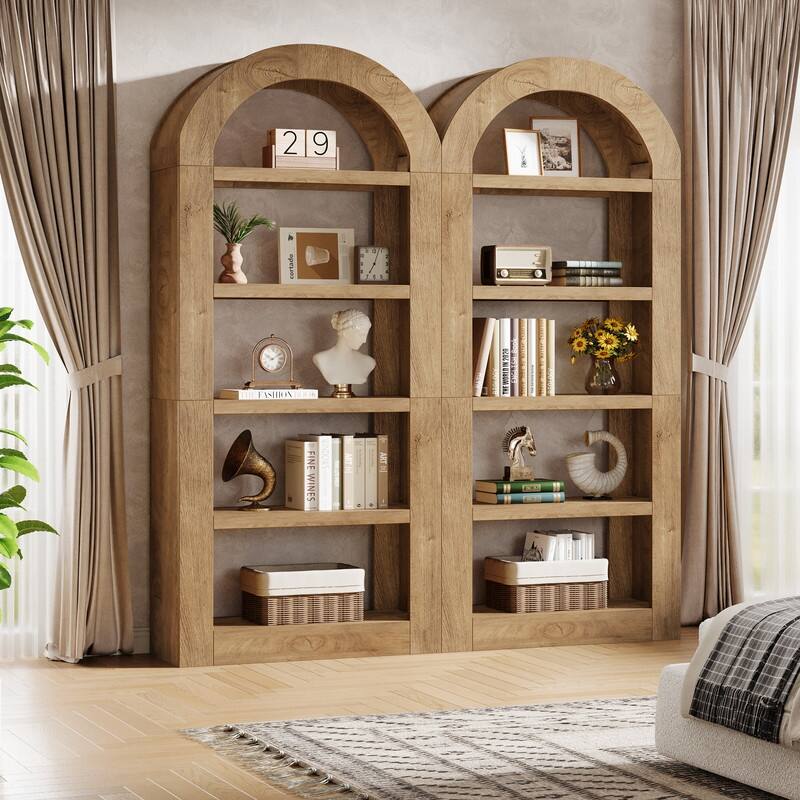 70.9'' Tall Brown Arched Bookshelf with Storage