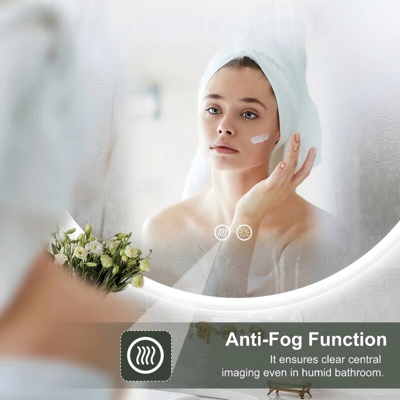 Round LED Lighted Anti-Fog Wall Bathroom Vanity Mirror