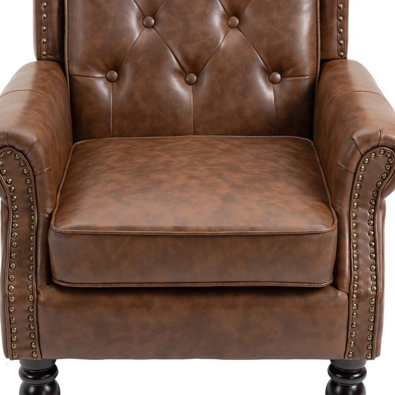 PU Leather Accent Chair,Mid-Century Upholstered Living Room Armchair,Brown