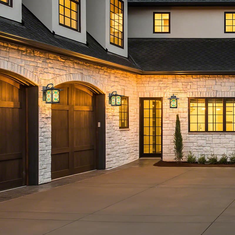 River of Goods Multicolor Stained Glass and Black 1-Light Outdoor Lantern Wall Sconce - 10.75" x 9" x 11.75"