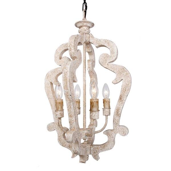 Shop Lantern Distressed Antique White 4 Light Wood Chandelier
