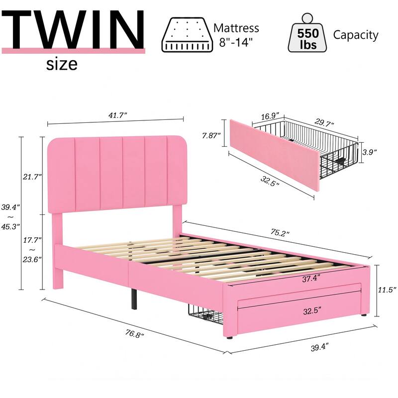 Javlergo Upholstered Platform Bed Frame with Storage Drawers and Adjustable Headboard, No Box Spring Needed