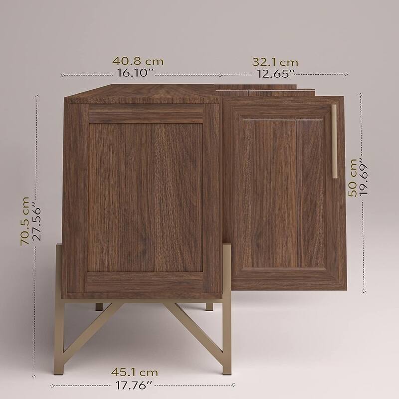 Roomfitters Walnut Finish Mid-century TV Stand Media Console, TV unit Sideboard with Gold Metal Legs - W59"xL17.71"xH27.55"