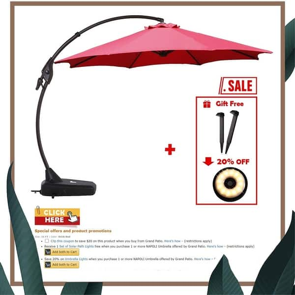 Shop Black Friday Deals On Grand Patio Deluxe Napoli 11 Ft Curvy Aluminum Offset Umbrella Patio Cantilever Umbrella With Base Overstock 31451375