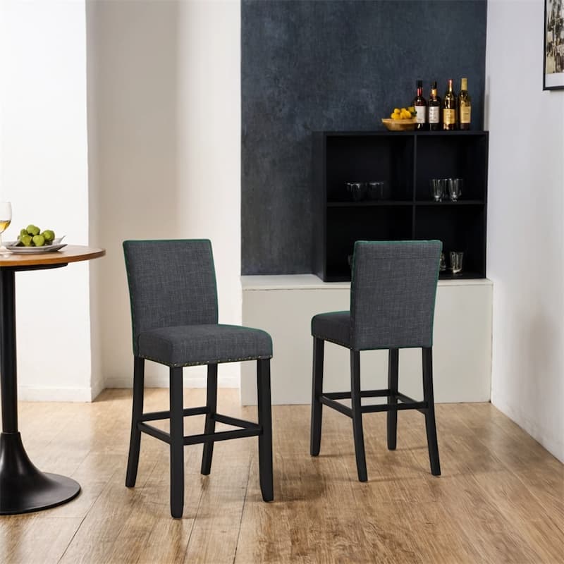 Fabric Bar Stools with Nailhead Trim,Set of 2