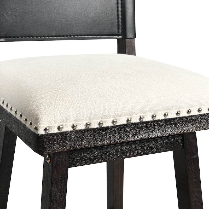 Moasis Solid Wood and Linen Swivel Counter Stool with Nailheads