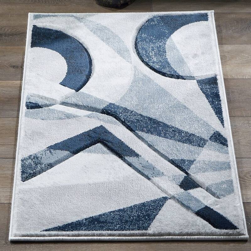 Orelsi Collection Abstract Area Rug with Hand Carved Accents
