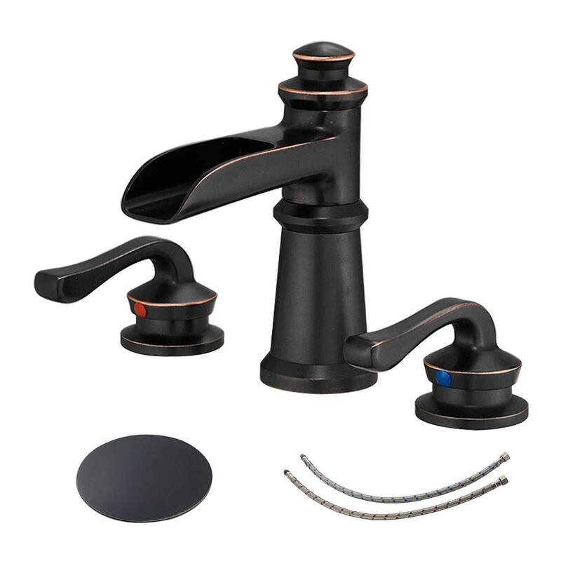 Waterfall 3 Holes Two Handle Bathroom Sink Faucet with Drain Assembly