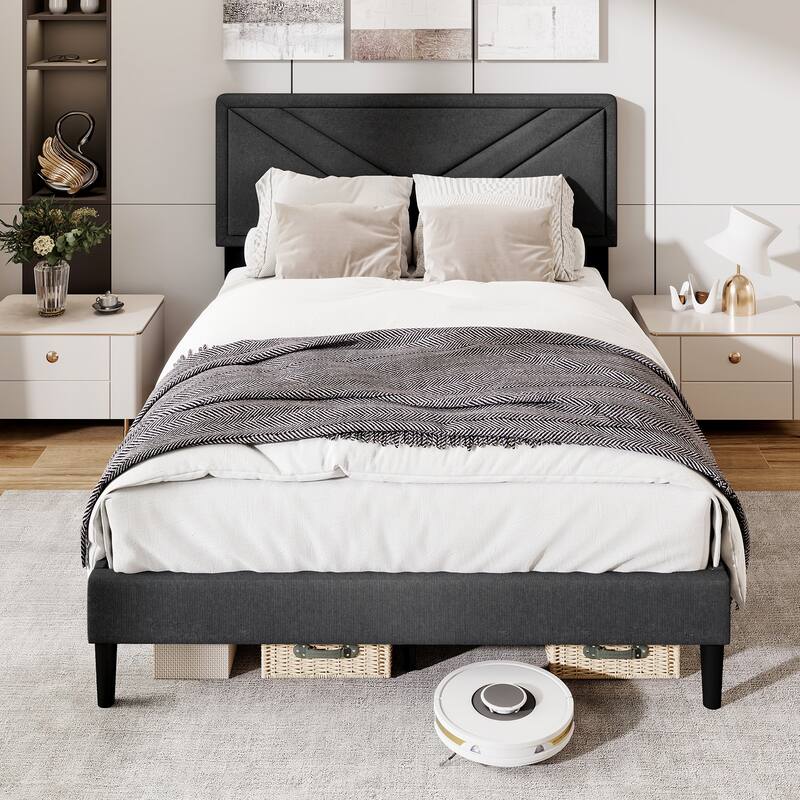 Gymax Twin / Full / Queen Size Bed Frame w/ Tufted Headboard & Wooden