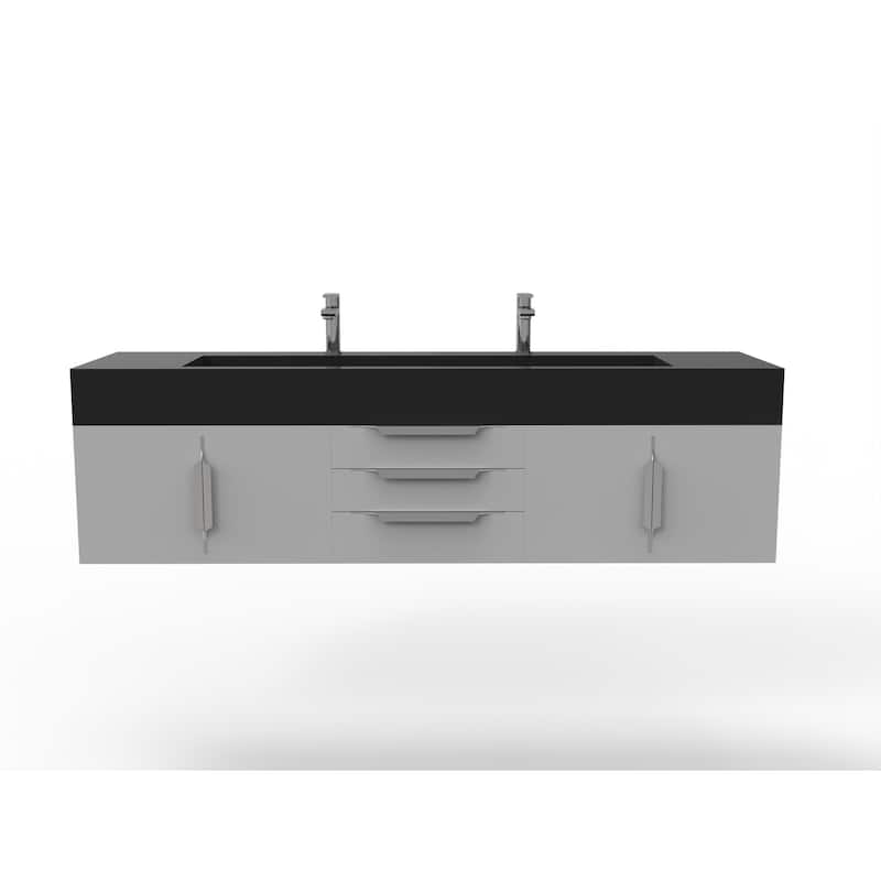 Nile 72" Wall Mounted Bathroom Vanity Set w/ Black Top