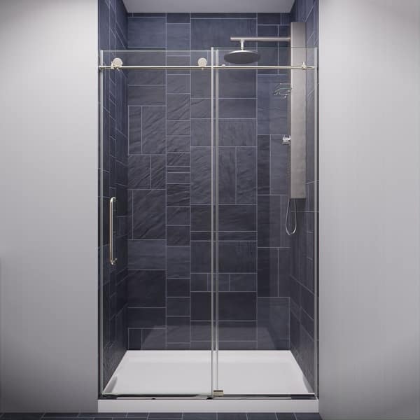slide 2 of 38, ANZZI Leon Brushed Nickel 48" x 76" Frameless Sliding Shower Door