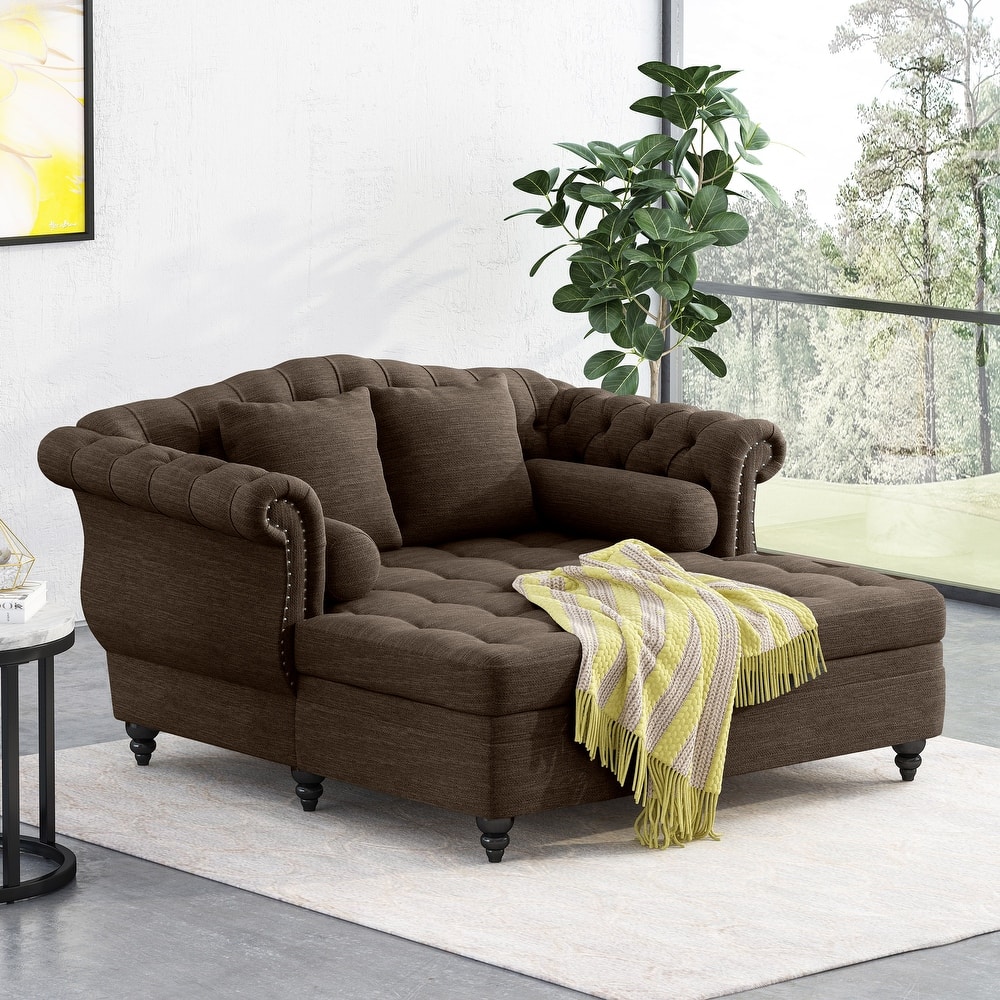 Wellston Tufted Double Chaise Lounge by Christopher Knight Home - 62.50" L x 58.50" W x 34.00" H