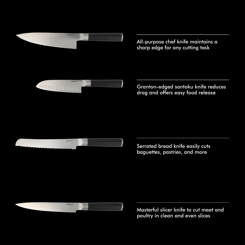 Babish High-Carbon 1.4116 German Steel 15 Piece Full Tang Forged Cutlery Block Set - Black