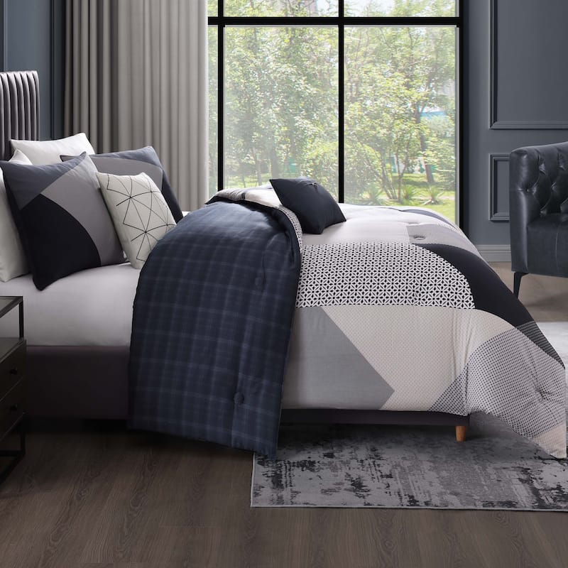 Bebejan Geo Fusion 200 Thread Count 100% Cotton Sateen 5 Piece Reversible Comforter Set