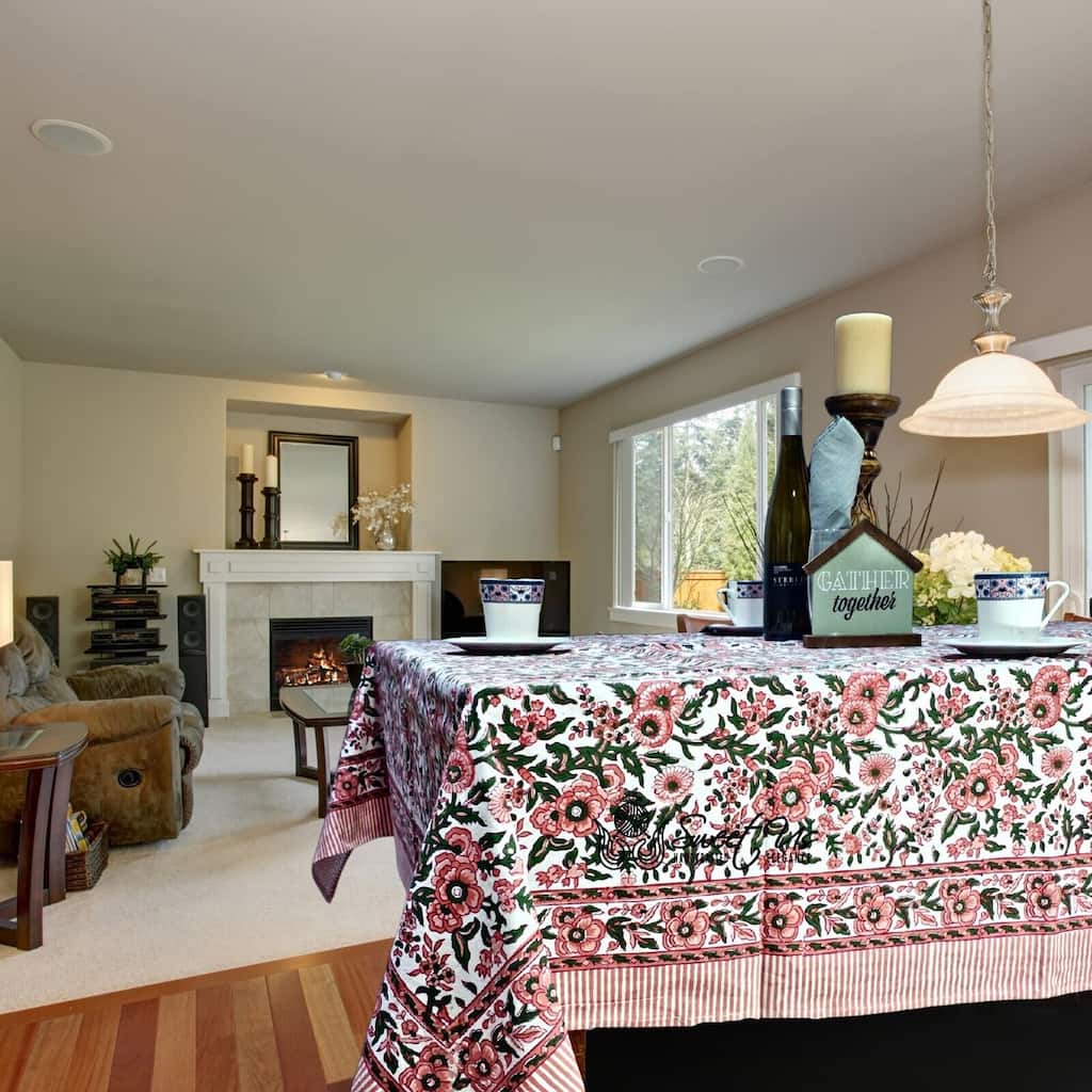Cotton Floral Block Print Tablecloth Collection