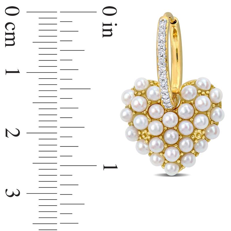 Miadora 2-2.5mm Cultured Freshwater Pearl and 1/8ct TDW Diamond Hoop Heart Earrings in 14k Yellow Gold