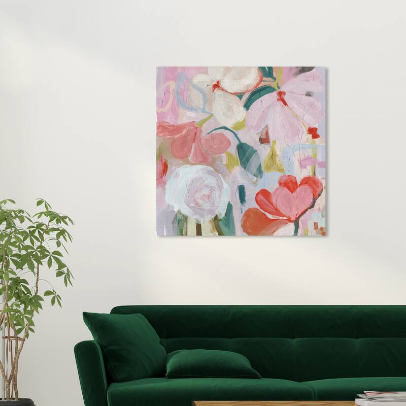 Wynwood Studio Canvas Abstract Blush Floral Foliage Pink and Light Red Modern & Contemporary Wall Art Canvas Print - 30 x 30