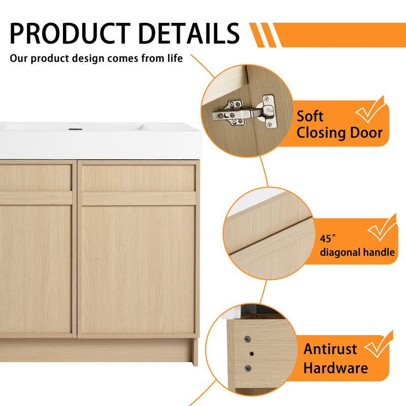 Bathroom Vanity With Sink In 24/30/36 Inch, Freestanding Bathroom Vanity With Soft Close Door and Adjustable Shelf