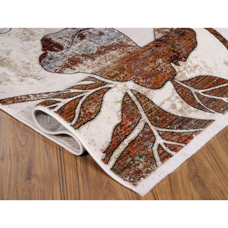 Anna Collection Floral Beige/Red/Grey Area Rug