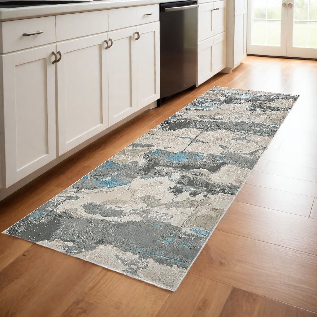 Zasi Power Loomed Abstract Modern Stain Resistant Area Rug By HomeRoots - 94' X '34' X '0.39