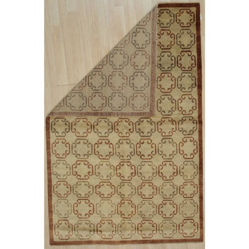 Brown Handmade Wool Transitional Ningxia Rug, 5'8 x 8'9, Hand Knotted Wool, Elegant Subtle Design Rug - N/A