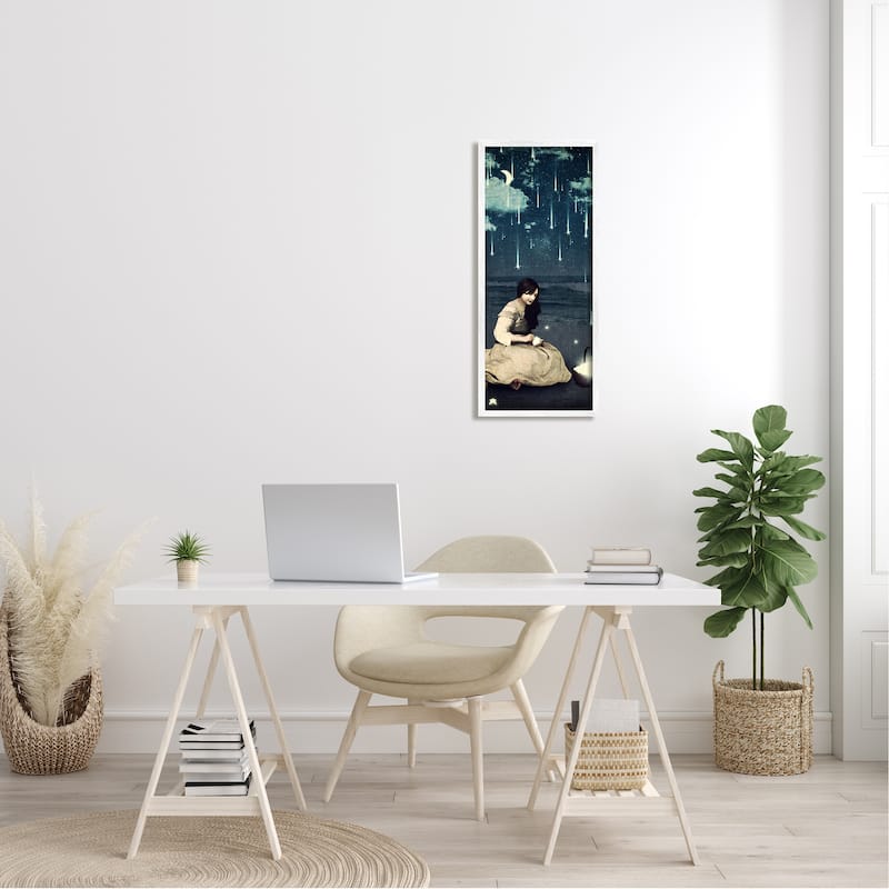Stupell Raining Meteorites Stars Nighttime Moon Woman Scene Framed Wall Art - Blue