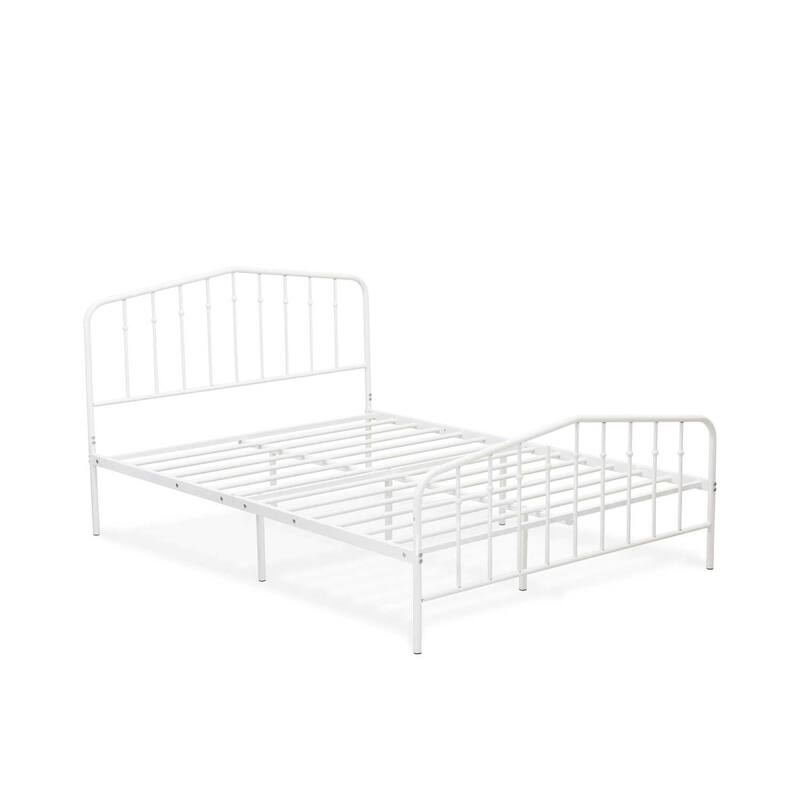 Full Bed Frame with Metal Legs - Modern Deluxe Bed - Powder Coated White Finish