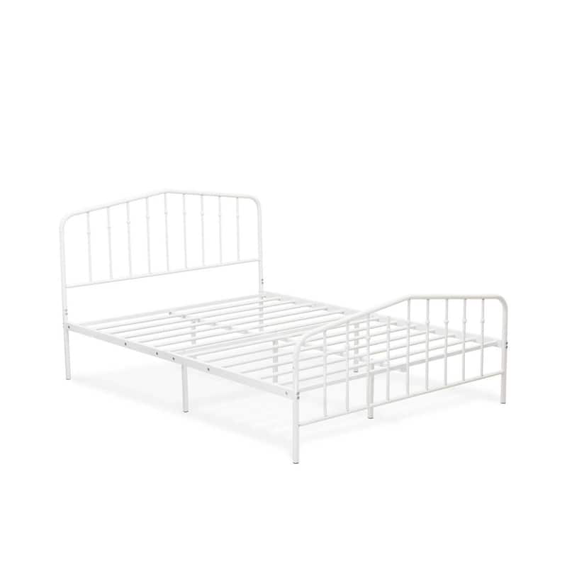 Queen Size Platform Bed - Modern Metal Bed Frame with Legs - White Finish